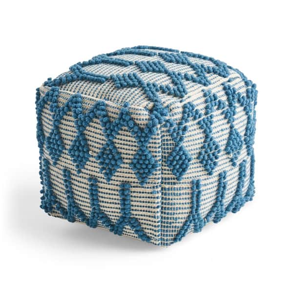 Noble House Birchglen Teal and White Cube Ottoman Pouf