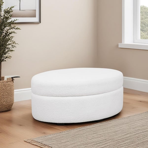 Linon Home Decor Suri Natural Polyester Boucle Oval Storage Accent Medium Ottoman