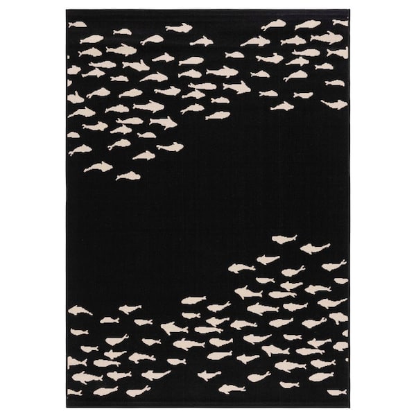 SAFAVIEH Courtyard Black/Beige 5 ft. x 8 ft. Aquatic Indoor/Outdoor Area Rug
