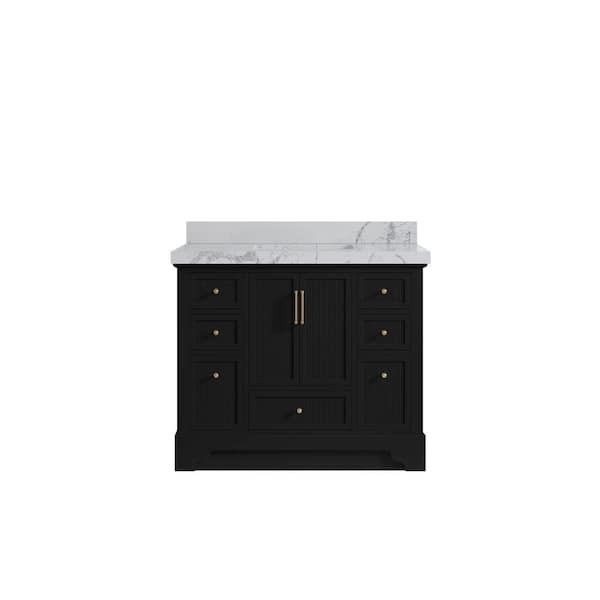 Willow Collections Alys 42 in. W x 22 in. D x 36 in. H Single Sink Bath Vanity in Black with 2 in. Venatino Quartz Top
