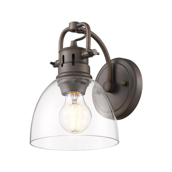 Golden Lighting - Duncan 8.25 in. 1 Light Rubbed Bronze Vanity Light with Clear Glass Shade