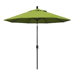 9 ft. Black Aluminum Pole Market Aluminum Ribs Push Tilt Crank Lift Patio Umbrella in Macaw Sunbrella