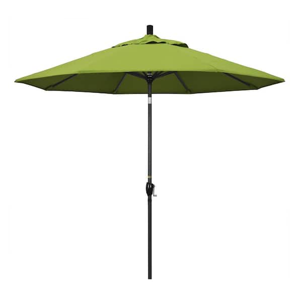 California Umbrella 9 ft. Black Aluminum Pole Market Aluminum Ribs Push Tilt Crank Lift Patio Umbrella in Macaw Sunbrella