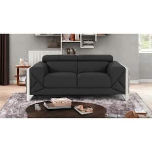 75 in. Dark Gray Solid Color Italian Leather 2-Seater Loveseat with Chrome Metal Legs