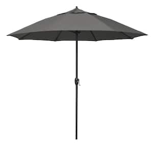9 ft. Bronze Aluminum Market Patio Umbrella with Fiberglass Ribs and Auto Tilt in Charcoal Sunbrella