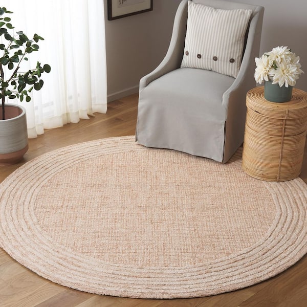 Ebony 6 ft. x 6 ft. Ivory/Pink Solid Striped Border Round Area Rug