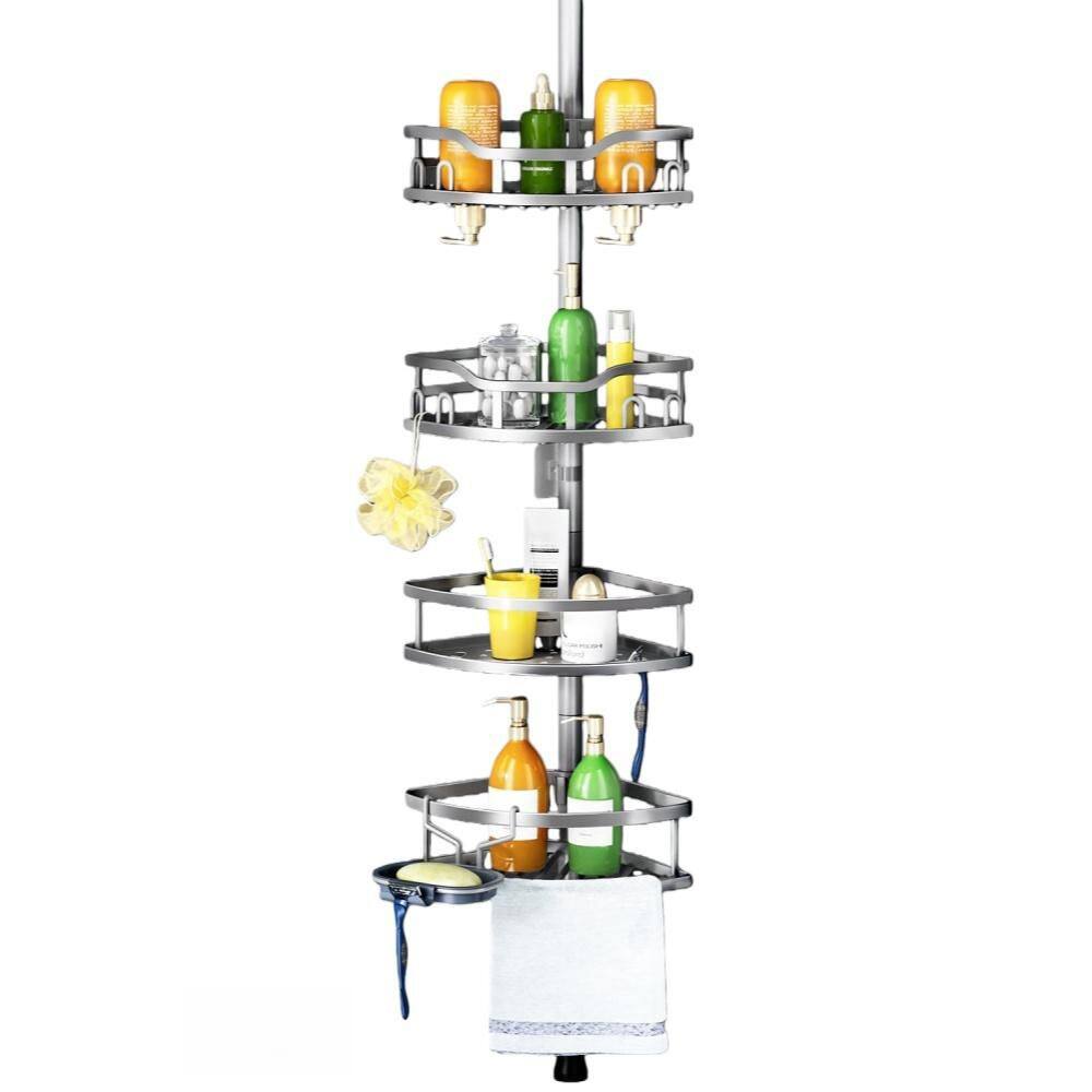 4-Tier Adjustable Corner Shower Caddy for Bathroom Organizer with Soap and Rod Standing Rack, Quick Install, Silver price history on PriceWatchPro