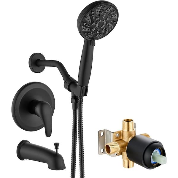4-Piece Shower Trim Kit with Valve, 6-Mode Handheld Spray, and Tub Spout in Matte Black