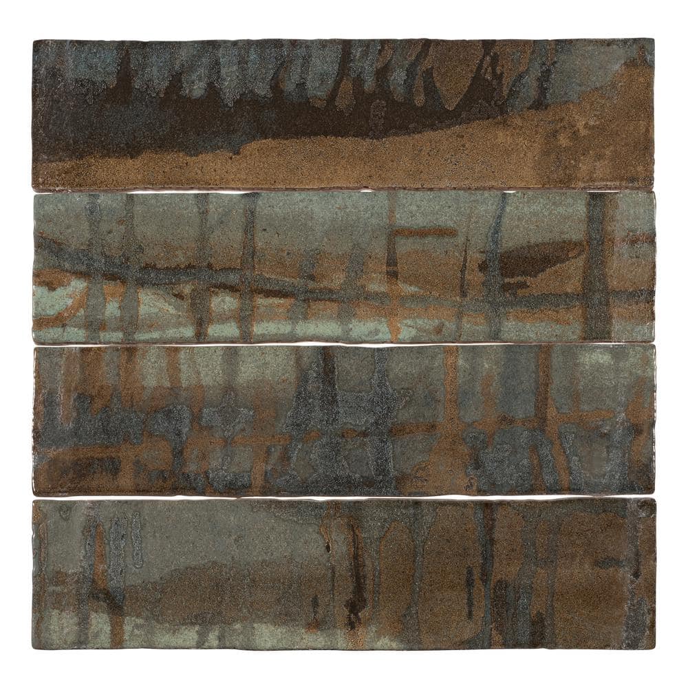Homage Respect Green/Brown 3 in. x 12 in. Textured Look Porcelain Subway Wa