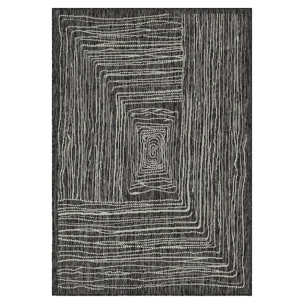 Kalina 9 ft. x 12 ft. Black and Ivory Indoor/Outdoor Area Rug