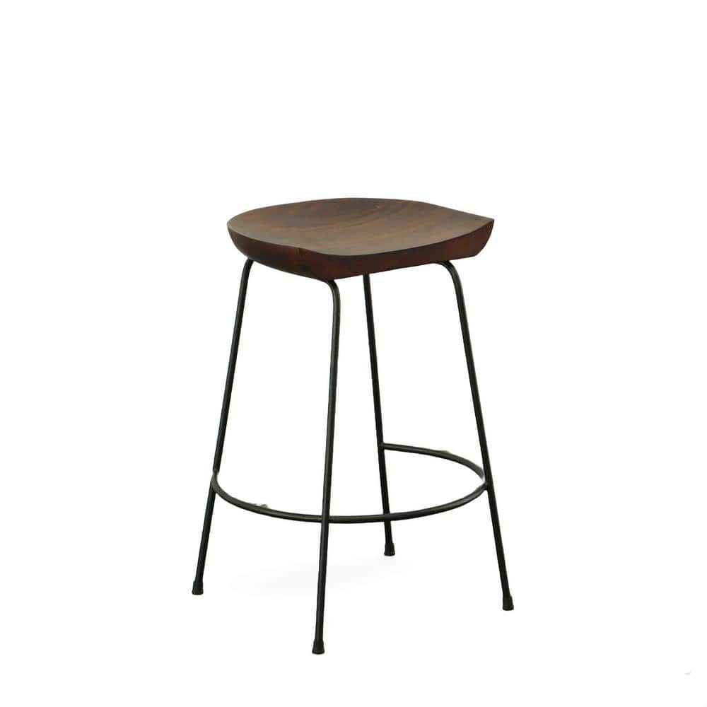 Chestnut Black 24.5" Industrial Wood Metal Saddle Counter Stool