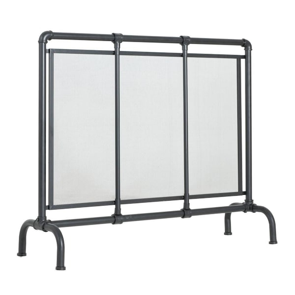 Avex Black Iron 1-Panel 36 in. Fireplace Screen with Water Pipe industrial Design