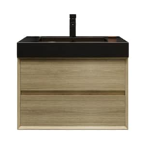 MIA 30 in. W x 20 in. D x 24 in. H Single Sink Floating Bath Vanity in Teak Oak with Black Stainless Steel Top