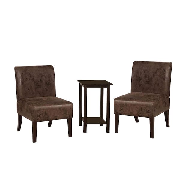 Elias 3-Piece 24 in. Brown Medium Rectangle Wood Coffee Table Set with 2-Chairs