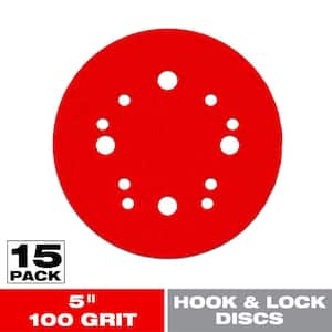 5 in. 100-Grit Universal Hole Random Orbital Sanding Disc with Hook and Lock Backing (15-Pack)
