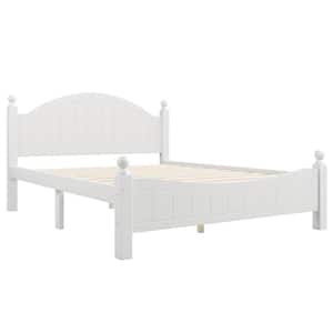 White Modern Concise Style Solid Wood Frame Queen Size Platform Bed with Special Designed Headboard