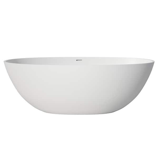 Eaton 61 in. x 30 in. Stone Resin Solid Surface Matte Flatbottom Freestanding Soaking Bathtub in White