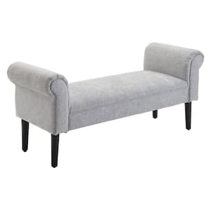Light Grey Polyester Armrest Ottoman Bench 23 in. x 52 in. x 18 in.