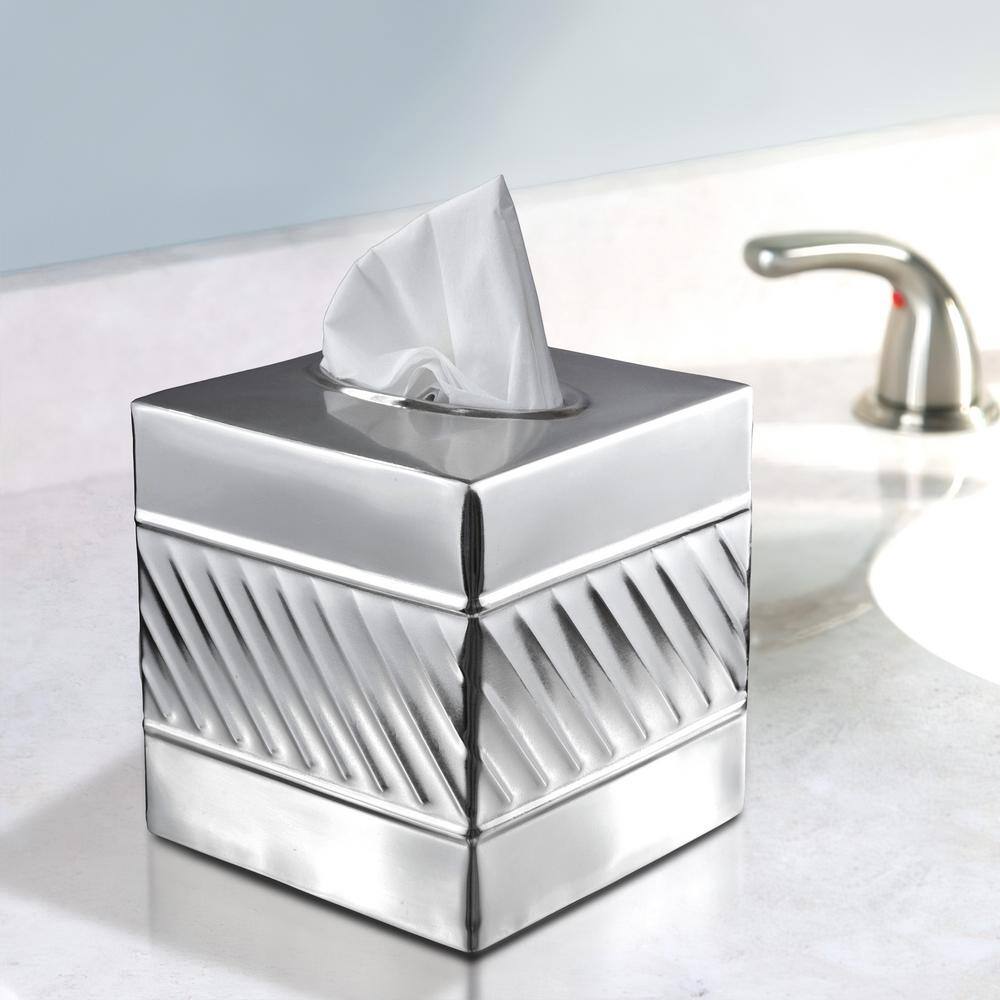 Nickel Chrome Wave Embossed Metal Tissue Box Cover