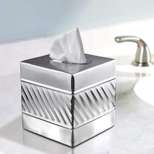 Handcrafted Wave Pattern Metal Tissue Box Cover in Nickel Chrome