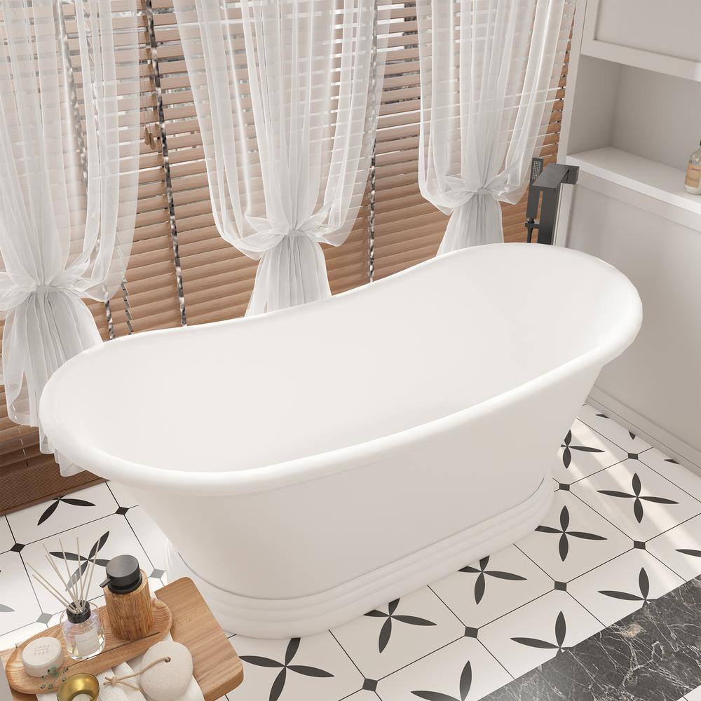 67" Matte White Stone Resin Freestanding Soaking Bathtub
