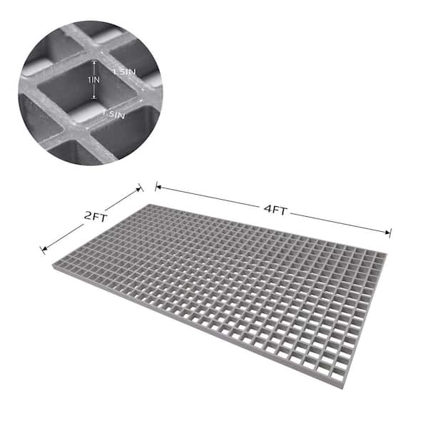 Wellco 2 ft. x 4 ft. x 1 in. Fiberglass Molded Grating, 1.5 in. x 1.5 in. x 1 in., Resin Paver,Gray
