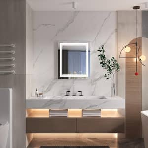 28 in. W x 20 in. H Rectangular Frameless Anti-Fog LED Light Wall Bathroom Vanity Mirror in Aluminum Dimmable Bright