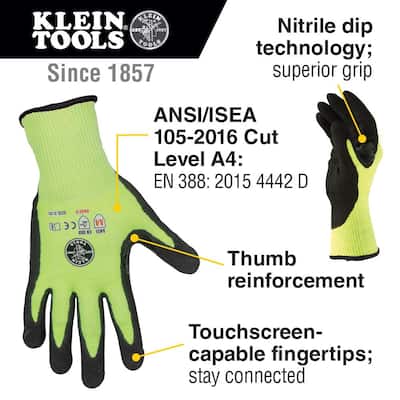 Work Gloves, Cut Level 4, Touchscreen, X-Large, 2-Pair