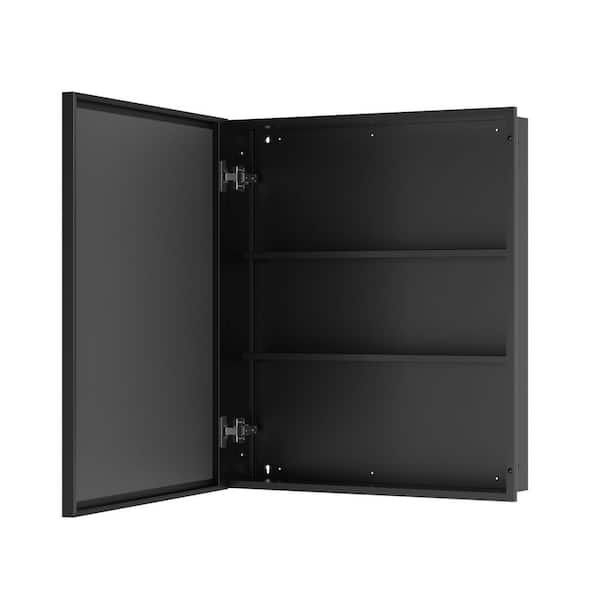 26 in. W x 30 in. H Rectangular Aluminum Black Framed Recessed/Surface Mount Medicine Cabinet with Mirror