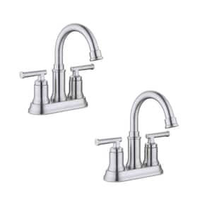 Oswell 4 in. Centerset Double-Handle High-Arc Bathroom Faucet in Brushed Nickel (2-Pack)