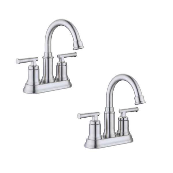 Glacier Bay Oswell 4 in. Centerset Double-Handle High-Arc Bathroom Faucet in Brushed Nickel (2-Pack)