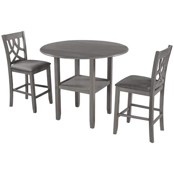 maocao hoom 3 Piece Gray Wood Dining Set with One Shelf and 2-Cross Back Padded Chairs