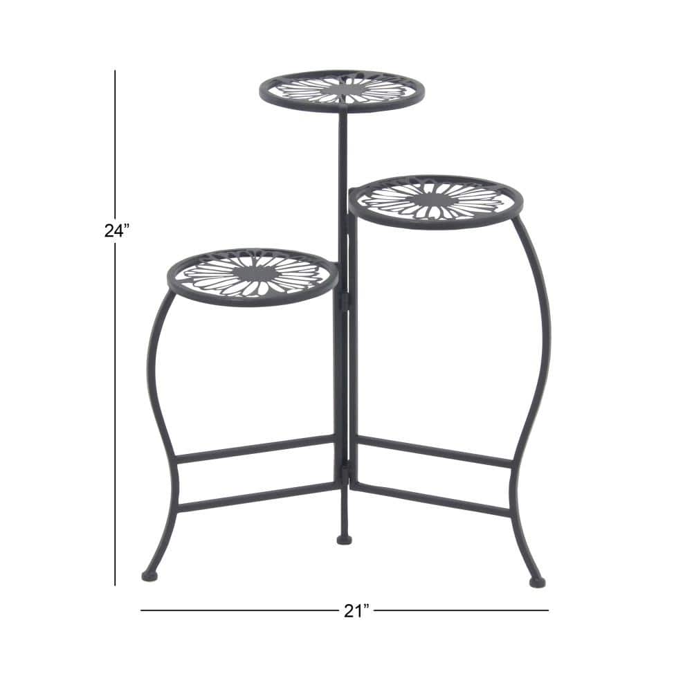 24" Black Metal 3-Tier Round Plant Stand