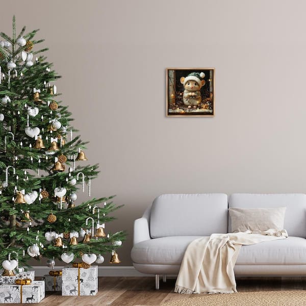 Barn Mouse with Christmas Lights by Riley B Brown Floater Frame Animal Graphic Art Print 18 in. x 18 in.