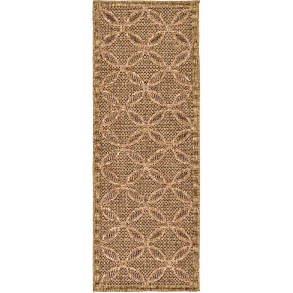 Light Brown Synthetic Reversible Outdoor Runner Rug