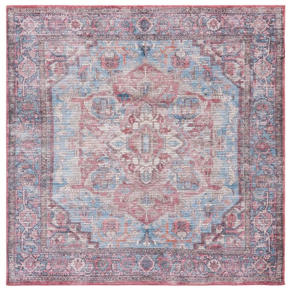 Serapi Blue/Rust 7 ft. x 7 ft. Machine Washable Border Ornate Square Area Rug