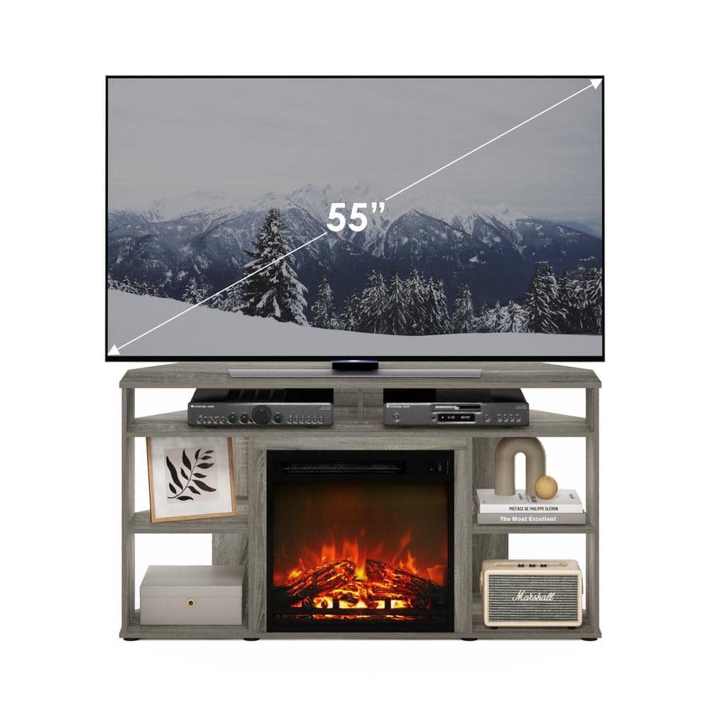 French Oak Grey Corner TV Stand with Electric Fireplace