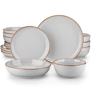 16 Piece Modern Stoneware Gray Dinnerware Set Tableware (Service for 4)
