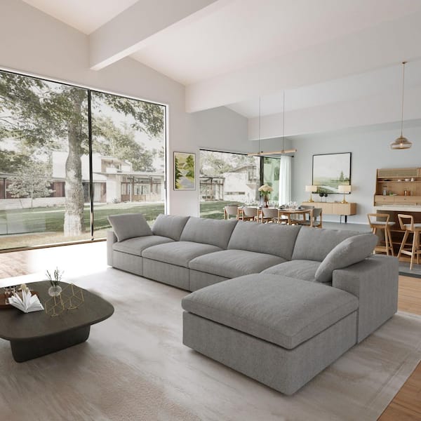 160 in. Square Arm 5-piece Velvet Modular Free Combination Sectional Sofa in. Gray with Ottoman