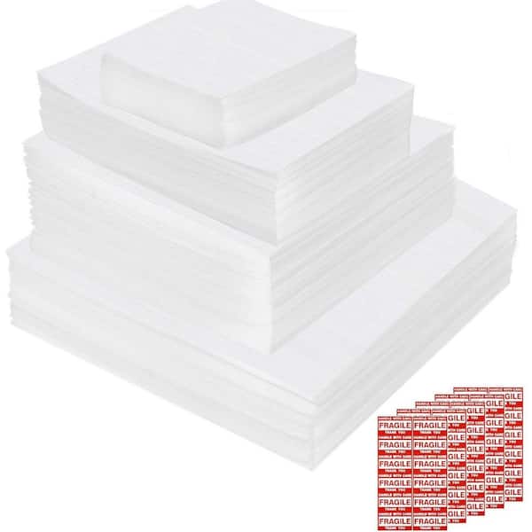 Unbranded Cushioning Foam Pouches 260pcs 4 Sizes EPE Foam Packaging Moving Storage with 60 Fragile Stickers Clear