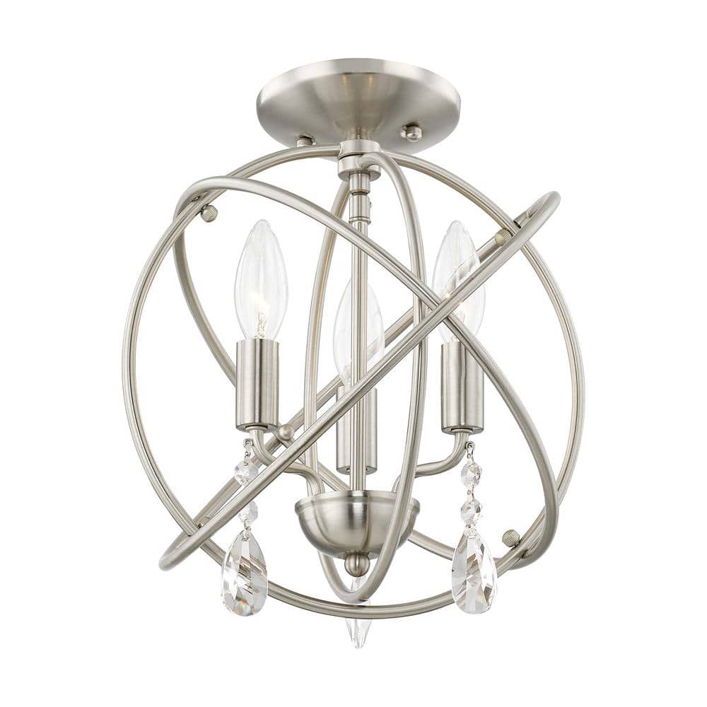 Elegant Mini 3-Light Brushed Nickel Chandelier with Clear Crystal Accents