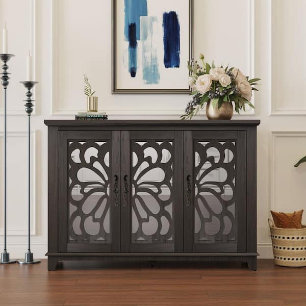 Roy Dark Brown MDF 49.33 in. W Buffet Storage Sideboard with Doors, Adjustable Shelves, Handles