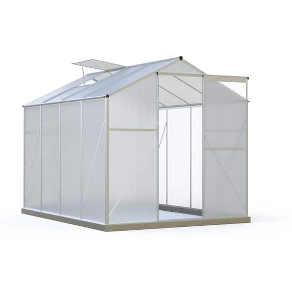 Tunearary 6 ft. x 8 ft. Polycarbonate Sheet Silver Greenhouse Aluminum Frame, Sliding Door, Uv Resistant Complete with Accessories