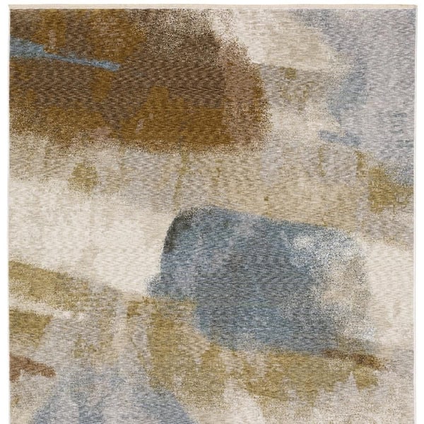 5' X 7' Sky Blue And Ivory Abstract Distressed Area Rug
