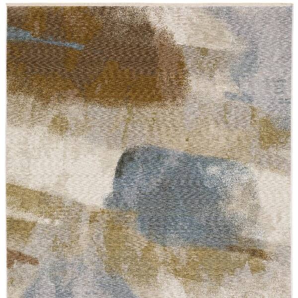 5' X 7' Sky Blue And Ivory Abstract Distressed Area Rug