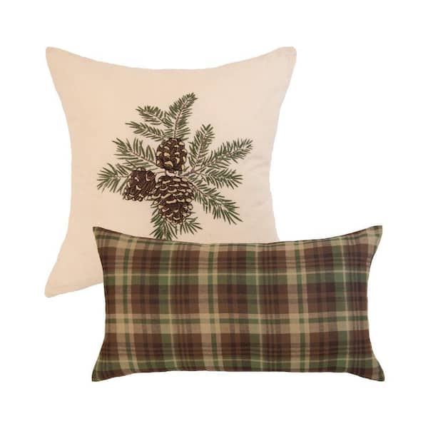 Pine Star 2-Pieces Green and Brown Decor Pillow Set 18 in. x 18 in. and 12 in. x 22 in.