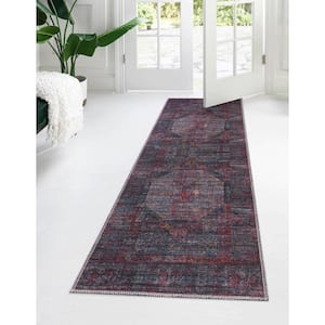 Mangata Melissa Red and Black 2 ft. 7 in. x 13 ft. Runner Machine Washable Area Rug