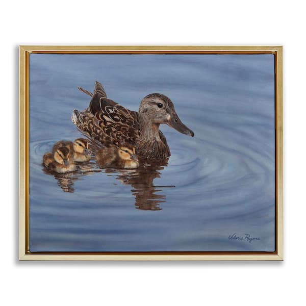 Stupell Industries Duck Family Ripples by Valerie Rogers Gold Floater Frame Animal Graphic Art Print 17 in. x 21 in.