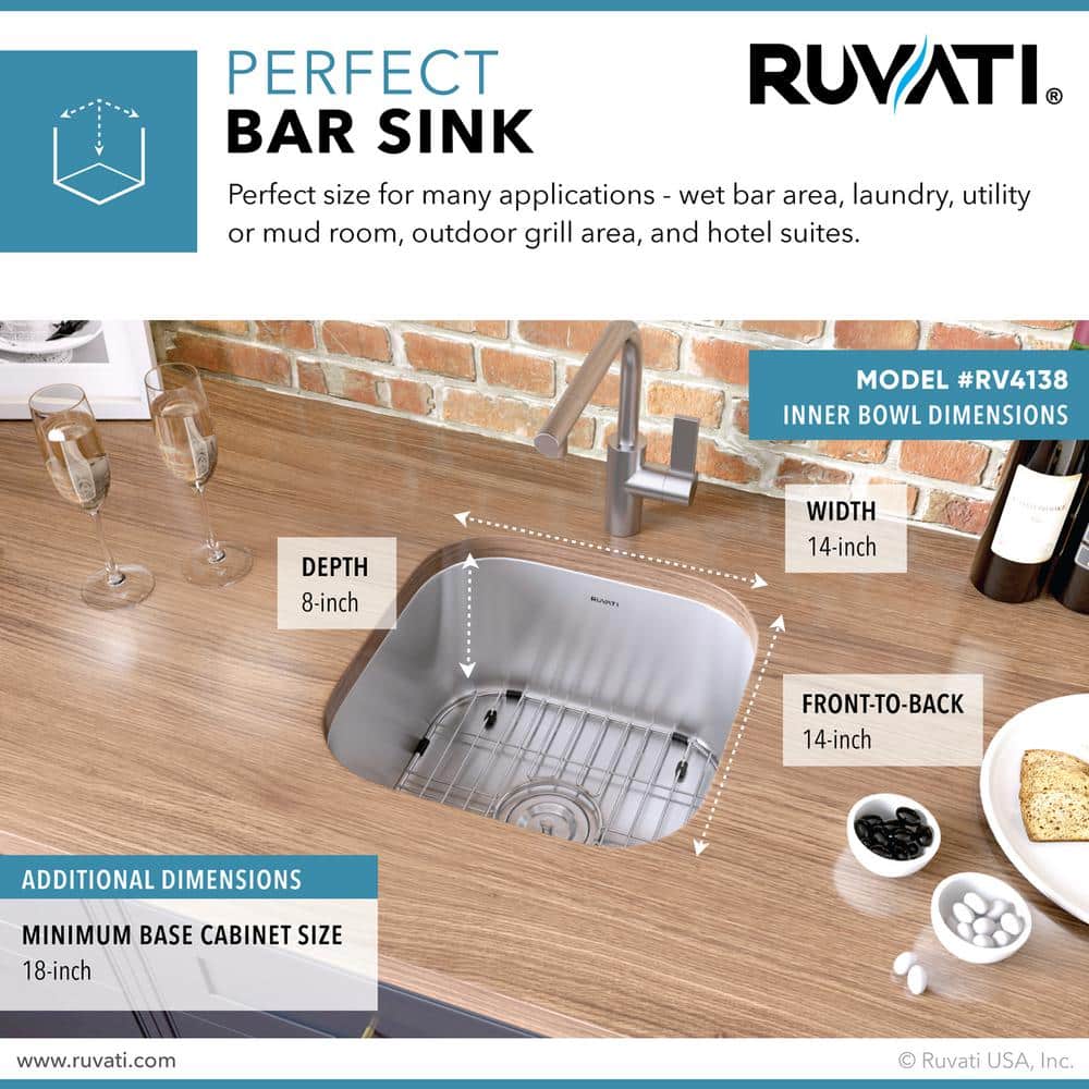 Ruvati 16" Stainless Steel Undermount Bar Prep Sink