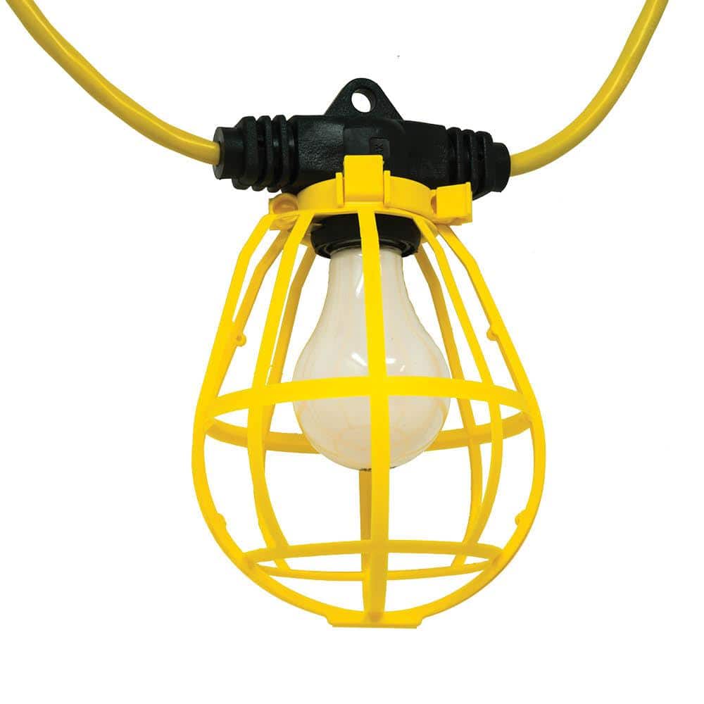 100 ft Yellow Plastic Guard Outdoor String Light with 10 Bulb Fixtures